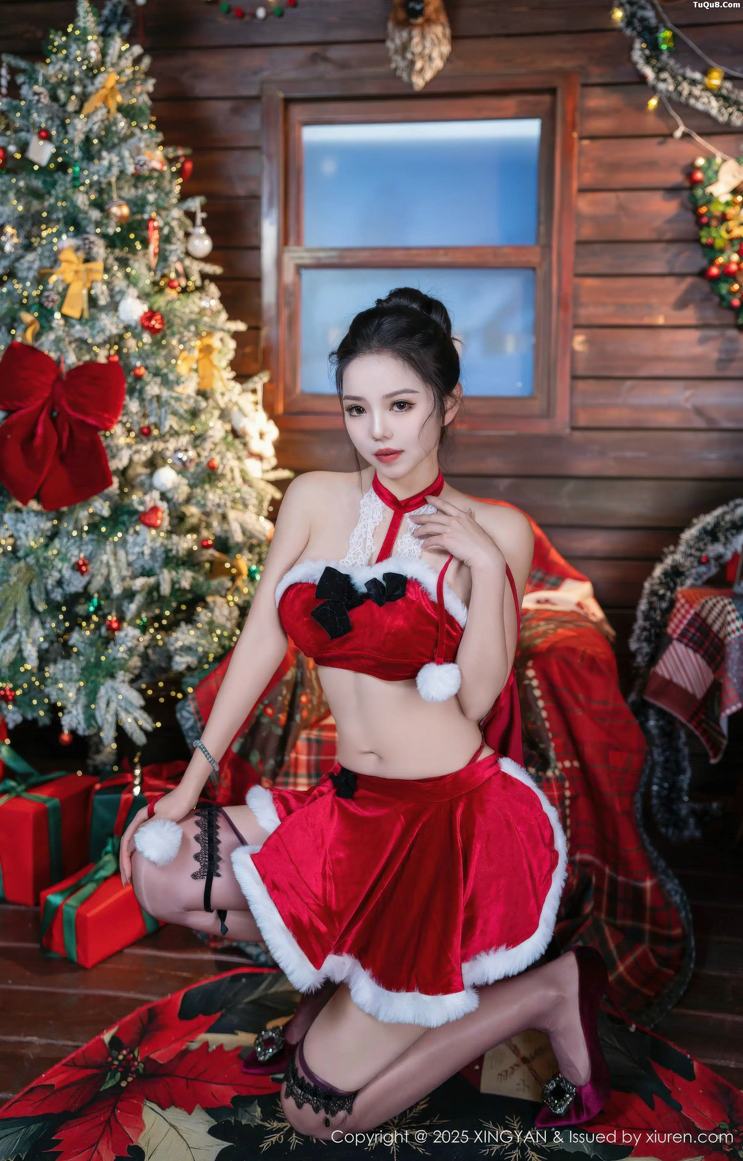 秀人集.com_[XINGYAN星颜社]VOL.449_模特大美妞儿性感红色圣诞装扮配紫色丝袜秀完美身材诱惑写真75P