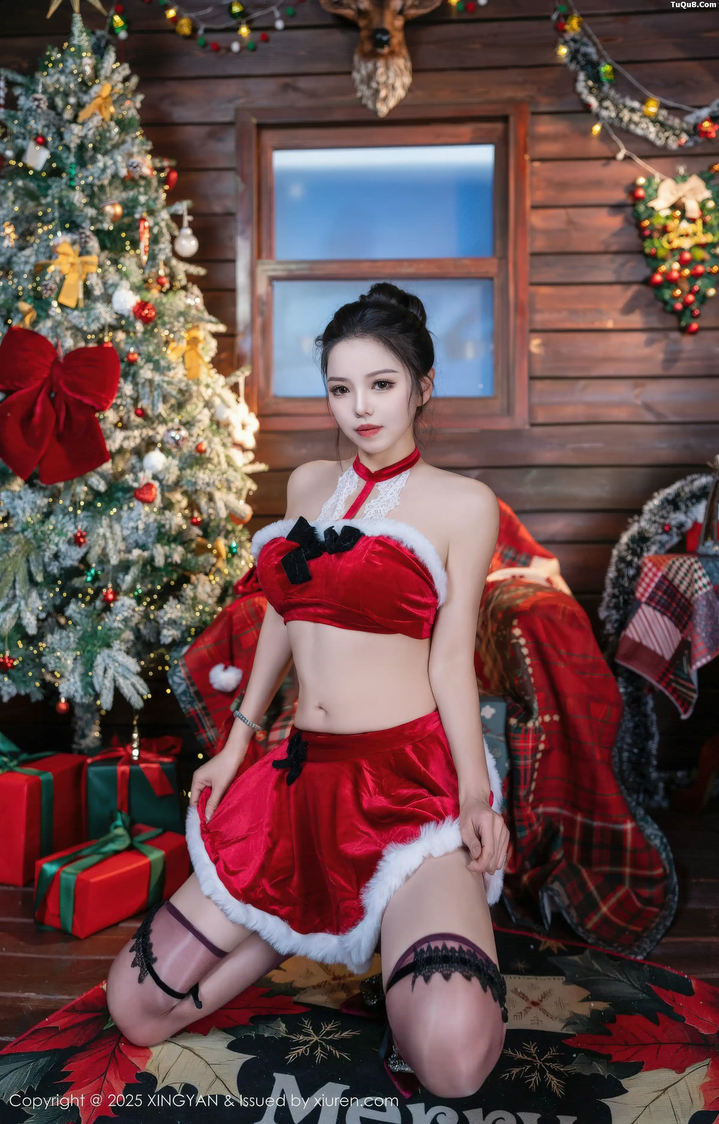 秀人集.com_[XINGYAN星颜社]VOL.449_模特大美妞儿性感红色圣诞装扮配紫色丝袜秀完美身材诱惑写真75P